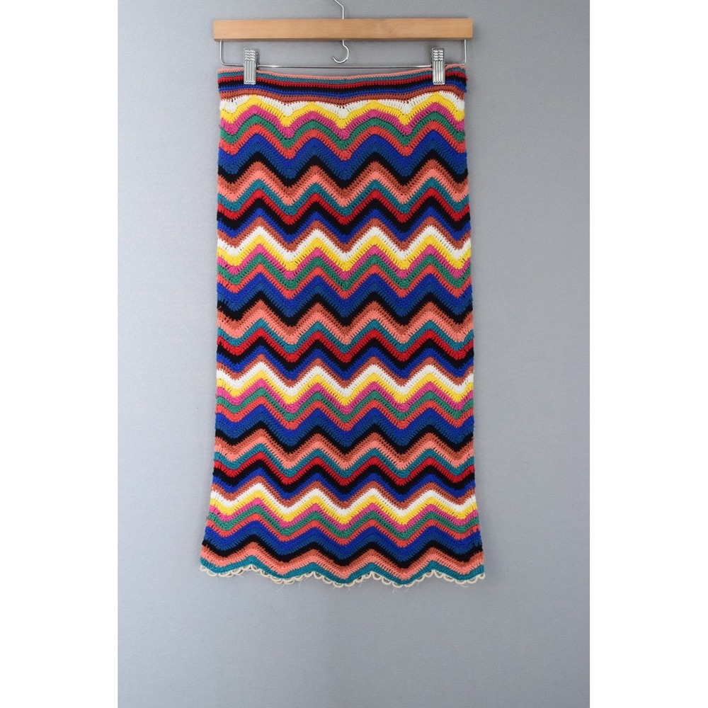 Farm Rio Crochet Midi Skirt Small Multi Chevron Zigzag Knit Women Boho Summer